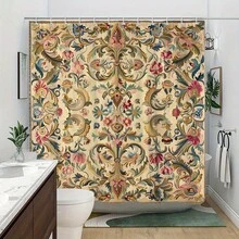 1 Piece Vintage Floral Tapestry Shower Curtain - Baroque/Rococo Style Design, Pink, Blue, Green, Gold Exquisite Floral And Leaf Patterns - 70.86x 70.86inch , Machine Washable Bathroom Decoration Includes , Elegant Shower Curtain, Luxurious Texture - 彩色 - 查看 5