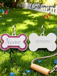 1 pieza Colgante de Placas de Identificación Personalizadas para Perros, Colgante de Identificación Personalizado para Gatos, Perros, Cachorros y Mascotas, Etiqueta de Collar Colgante, Accesorios para Mascotas, Colgante con Hueso y Brillo, Regalo Perfecto para la Decoración Navideña de tu Mascota, Elegante, Contratado, Lindo, Adorable, de Moda, Colorido y Único
