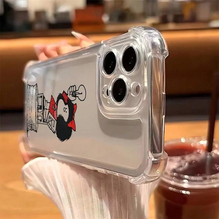 Funda Adorable de Anime Mafalda para iPhone 16, 15, 14, 13, 12, 11 Pro Max, X, XR, XS Max, 8 Plus - Cubierta Trasera Suave Transparente Antigolpes - Color 1 - Ver 1