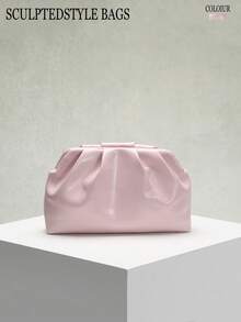 1 Stück skulpturaler Stil Tasche Herbst/Winter Neu Hochwertige rosa Ölleder PU Clutch Tasche, einfarbiger minimalistischer Stil Damen Handtasche, europäisch-amerikanische Mode gefaltete Tasche, minimalistischer Damen Clutch Tasche mit Schulterkette - Pink - Übersicht 10