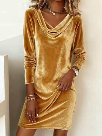 Women's Elegant Solid Color Long Sleeve Short Dress, Spring/Summer