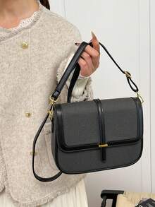 1个女士新款轻便便携高品质小方包，配有可调节肩带，适合购物、通勤、工作、单肩和斜挎。 - 黑色 - 查看 5