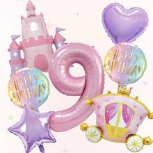 7pcs Castle Balloon Set, Pink Number Balloons, Perfect For Princess-Themed Parties, Birthday Party Decorations, Anniversary Decorations, Home Decor, Atmosphere Decorations, Birthday Balloons, Foil Balloons, Decorative Balloons, Holiday Balloon Set