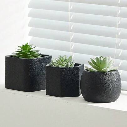 新款多肉植物黑色小花盆创意盆栽桌面装饰户外花园用品