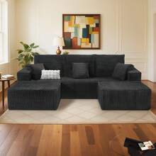 105'' Cloud Sectional Couch, Soft Gray Sectional Sofa,(Pedals Can Be Purchased Separately, And Can Be Combined With Sofa) Boneless Corduroy Sofa With Deep Seat,Modern Modular Couch For Living Room, No Assembly Required,Comfy Plush Corduroy Fabric,Sofa De Sala,Couch,Sofa Cama,Muebles Para Sala, Living Room Furniture, Muebles, Bedroom Furniture Set, Recliner Chair For Adult. - 灰色 - 查看 9