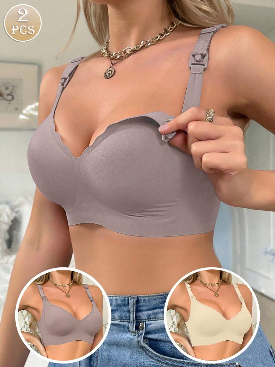 2 piezas de sujetador de lactancia para mujeres embarazadas y en posparto, sin aro de acero, con apertura frontal anti caída - Multicolor - Ver 1