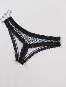 Morvia Leopard Print Lace Trim Sexy Panty - Multicolor - View 2