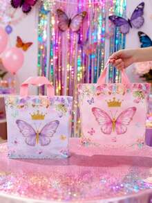 25/50个大号粉紫色蝴蝶礼品袋，多用途礼品包装手提袋，派对礼品包装用品，购物袋，蝴蝶生日袋，生日礼物填充物，生日派对用品，生日礼物，日常便携袋，蝴蝶装饰，蝴蝶派对装饰，适用于派对、生日礼物包装、婚礼礼物包装、新娘送礼会、女孩派对、性别揭晓派对、斋月 - 彩色 - 查看 4