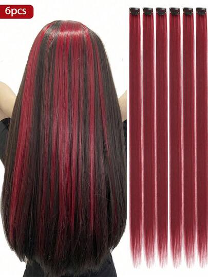 3/6片装酒红色夹式接发片，适用于24英寸长直发。适合角色扮演、派对装扮、时尚派对、圣诞节、新年、日常佩戴等场合。是送给女性的绝佳礼物，也适合圣诞节、新年庆祝活动、音乐节等场合。（酒红色）
