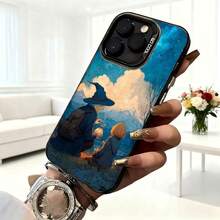 Cubierta de telefono con diseño de bruja y ninos azul oscuro estampado con cielo nublado y paisaje mágico para uso diario en cafeterias y salas de estar - Blanco - Ver 6