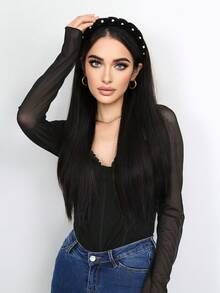 26-Inch Chic Pearl Headband Wig For Women - Easy To Wear, Long Straight Synthetic Hair, Party Ready, Adjustable Hat, Occasion Wig | Smooth Straight Hair | Synthetic Wig (Black Yaki Straight Hair, Black, Light Brown) - Multicolor - View 6