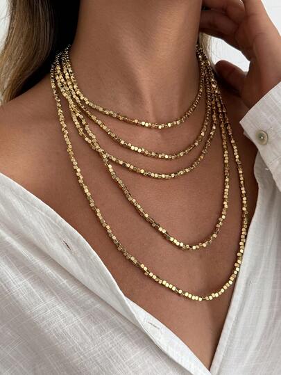 1pc Bohemian Geometric Square CCB Multilayer Necklace, Elegant & Versatile Jewelry Gift For Women, Suitable For Daily, Festival, Party