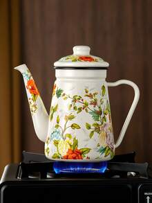 1pc搪瓷水壶画花瓶1.2升大容量水壶咖啡壶窄口油壶煮茶壶家用煮茶壶茶壶适用于电炉燃气泡茶煮咖啡 - 搪瓷茶壺 - 查看 11