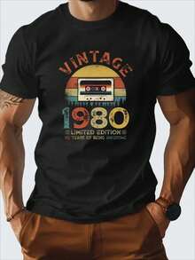 Herren Vintage 1980 Limitierte Edition T-Shirt - Retro Kassetten Druck, 100% Baumwolle Komfort Passform, Maschinenwaschbar, Frühling/Sommer Freizeitkleidung oder Geburtstagsgeschenk, Mehrere Farben verfügbar, Sommerkleidung, Nostalgisches Grafik-T-Shirt, Atmungsaktiver Stoff - Schwarz - Übersicht 6
