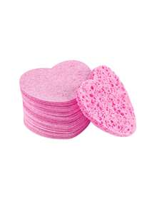 60pcs Compressed Face Sponge, Natural Exfoliator, Disposable Cleansing Pad, Soft Heart Pads With Storage Container, Travel Makeup Remover