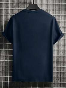 Teen Boys' Geometric Forest Print Casual Everyday Versatile Crew Neck Short Sleeve T-Shirt - Navy Blue - View 3