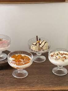 1 pieza Tazón de vidrio con estilo retro e INS para helado, yogur, postre, batido y pudín - transparente - Ver 4