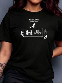 Hardcore Parkour Das Büro Geschenk Unisex-Erwachsene Schwarzes Kurzarm Rundhals T-Shirt Grafik T-Shirts Frauen Crop Tops Sommer Outfits für Frauen Sommer Tops T-Shirt - Schwarz - Übersicht 7