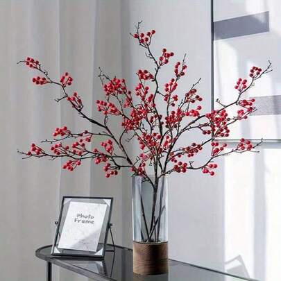 1PC/2PCS, 39.37-Inch Artificial Red Berry Branches, Holly Berry Branches Are Suitable For Autumn And Winter Decoration, Chinese New Year, Easter, St. Patrick's Day, Weddings, Parties And Home Table Center Decoration.