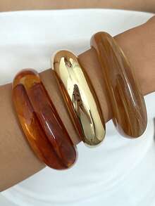 3pcs Vintage Minimalist Wavy Acrylic & Resin Material Bangle Bracelet Set For Women, Suitable For Daily Wear, Stackable, Perfect Gift Choice For Holidays - Multicolor 2 - View 4