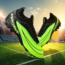 1 Pair Adult Student Unisex High-Top Outdoor Soccer Cleats, Professional Sports Shoes For Team Competition, Large Size Non-Slip Durable AG/FG Spikes For Natural Grass, Soft Ground, Leather Football Training Shoes With Laces, Lightweight High-Performance Anti-Slip Design, Top-Grade Soccer Boots, Factory Direct - Black and Green - View 8