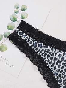 Morvia Leopard Print Lace Trim Sexy Panty - Multicolor - View 4