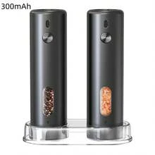 Bộ xay muối và tiêu điện kèm đế, máy xay tiêu bằng thép không gỉ sạc điện, dung tích lớn 95ml, đèn LED trắng và điều chỉnh độ mịn, lý tưởng cho gia đình và nhà bếp (màu bạc và đen) 300mAh - Mô hình sạc (màu bạc) - Xem 12