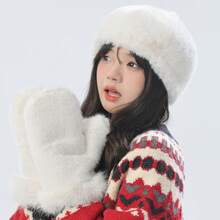 Furry Gloves Winter Korean Version Cute Versatile Plush Warm Gloves Solid Color Mink Fur Mittens - 橘色 - 查看 3