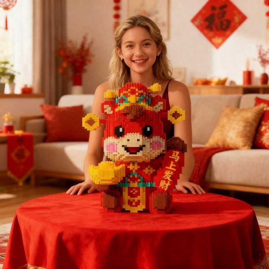 8000片幸运袋招财马积木拼图装饰品，DIY装饰，家居装饰，适合14岁以上人群的节日礼物，ABS材质，是圣诞节和万圣节的理想礼物，节日装饰，圣诞装饰，营造节日氛围，装饰展示，创意设计，经久耐用，大型结构，组装套件，收藏展示，游戏玩家