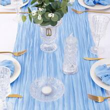 1pc Solid Color Cheesecloth Table Runner, Bohemian Style Polyester Tablecloth For Party Wedding Banquet Decoration - Baby Blue - View 4