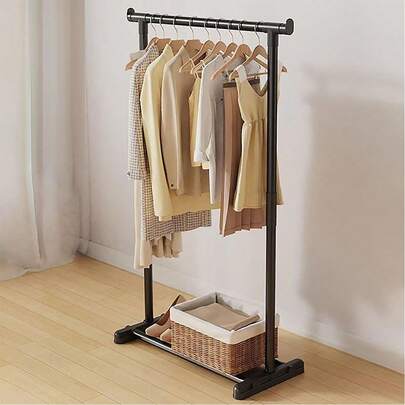 Clothes Rack Standard Rod Minimalist Clothing Rack Free-Standing Clothes Hanger With Bottom Shelf, Large Coat Rack For Hanging Clothes