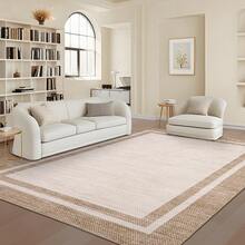 Modern Bordered Solid Color Rug Large Size Washable Area Rug Simple Neutral Tones Foldable Printed Decorative Rug Soft And Non-Slip For Bedrooms Dining Rooms Offices Hallways Apartments - Beige - View 5