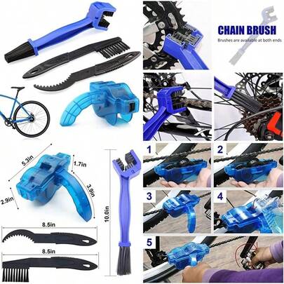 Kit de Limpieza de Cadena de Bicicleta, 4 Cepillos depuradores de Limpieza Para Bicicletas, Kit De Cepillo Limpiador Cadena Para Bicicleta Y Moto, Azules(default)