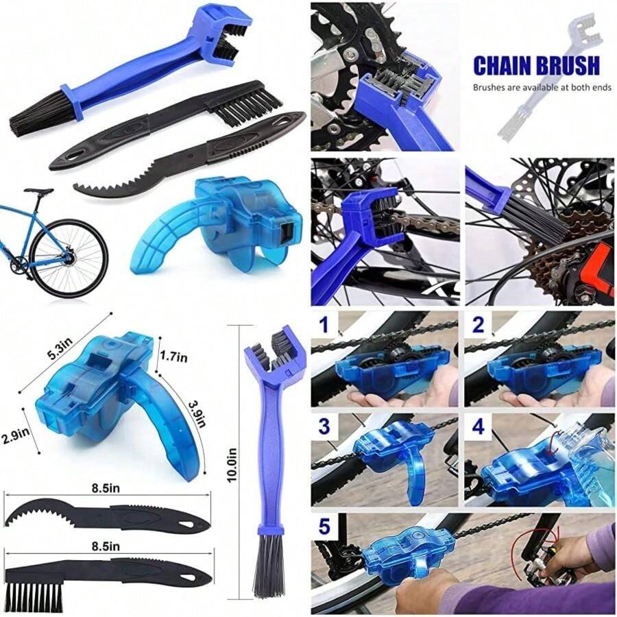 Kit de Limpieza de Cadena de Bicicleta, 4 Cepillos depuradores de Limpieza Para Bicicletas, Kit De Cepillo Limpiador Cadena Para Bicicleta Y Moto, Azules(default) - Multicolor - Ver 1