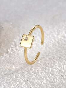 Charm-In 1 pieza Anillo ajustable de oro de 18 quilates chapado en latón con forma de corazón, geométrico y de cachorro con circonita cúbica, regalo para el Día de San Valentín, Día de la Madre - Dorado - Ver 4