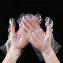 50只/100只装，一次性塑料手套，适用于烹饪和清洁，透明防水防油，防滑防污，适用于家庭、厨房、餐厅、餐饮和户外小吃等场合，可用于用餐、烧烤、清洁等——食品安全，多用途手套 - 彩色 - 查看 1