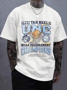 Camiseta estampada para hombres - 1993 Tar Heels Unc Ncaa Tournament Champions Universidad de Carolina del Norte Casual de cuello redondo de manga corta para ropa urbana, ajuste cómodo para todas las temporadas-Blanco - Blanco - Ver 1