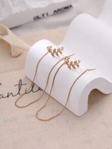 Nooxian 1 Đôi bông tai xỏ lỗ tua rua hình lá - vàng vàng - Xem 9