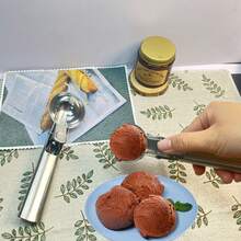 1pc High Quality Stainless Steel Ice Cream/Fruit Scoop, Available In Small And Large Sizes - Suitable For Watermelon, Cantaloupe, Papaya, Ice Cream Scooper With Trigger Release Mechanism - Multicolor - View 2