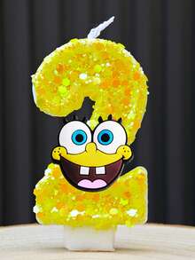 可爱的海绵宝宝数字蜡烛（0-9）——儿童生日蛋糕装饰！动漫卡通派对配件，海绵宝宝粉丝庆祝活动的完美主题用品！ - 彩色 - 查看 6
