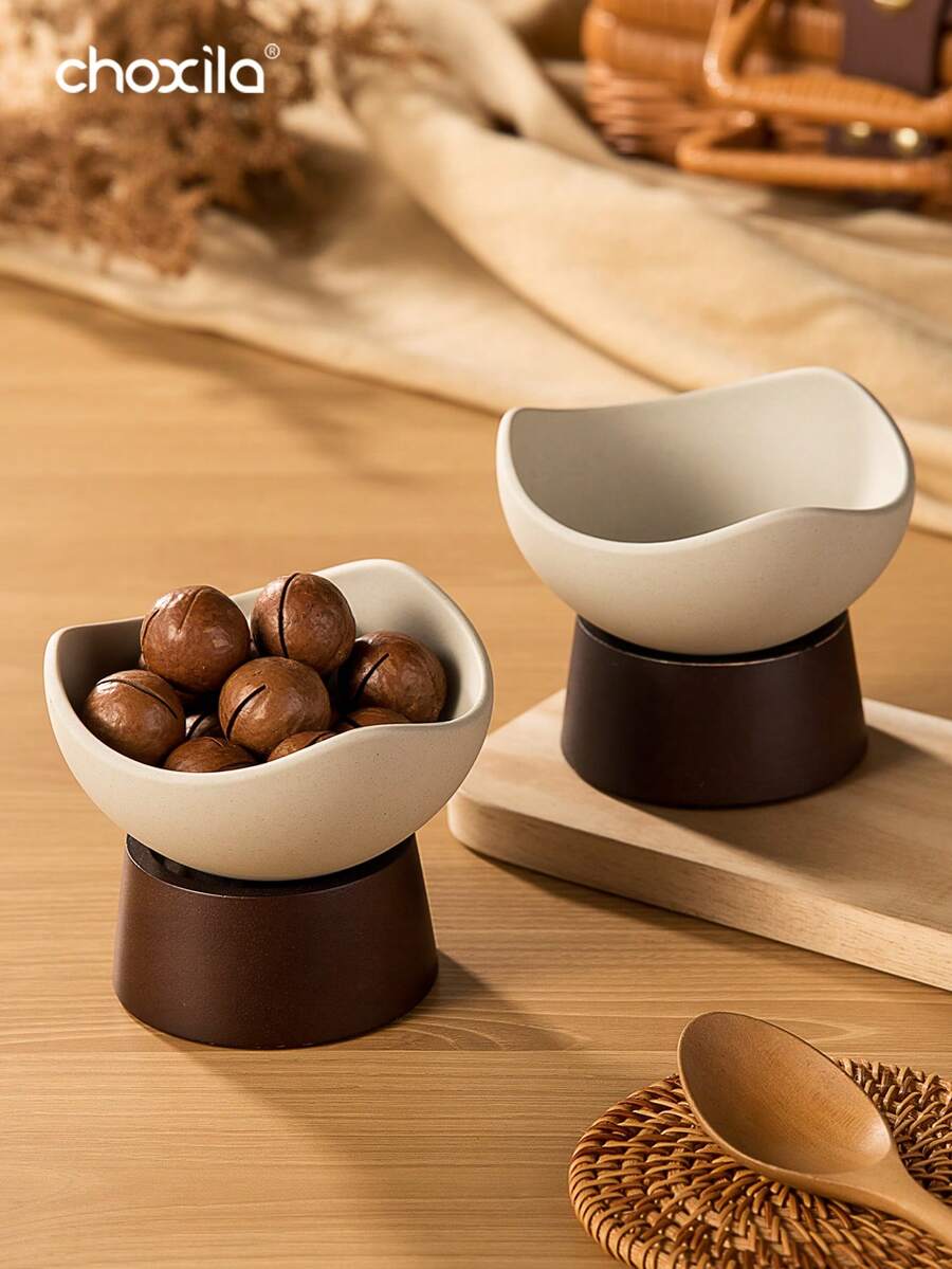 choxila 1件复古粗陶甜点碗，实木底座，多功能水果盘，甜点杯，创意水果零食杯，干果碗，零食盘，冷盘，调味盘，全新餐具 - 甜點杯 - 查看 1