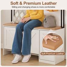 RsnuLpocy 3-In-1 Porch Rack With Multifunctional Hooks, Soft Cushioned Shoe Bench With Flip-Top Drawer Shoe Cabinet, Boot Compartment Shoe Cabinet, Adjustable Shelves, Bottom Storage, Suitable For Entryway/Porch/Hallway, 31.5"*15.7"*66.9", 185 Lbs - Đế màu trắng với màu vân gỗ - Xem 4