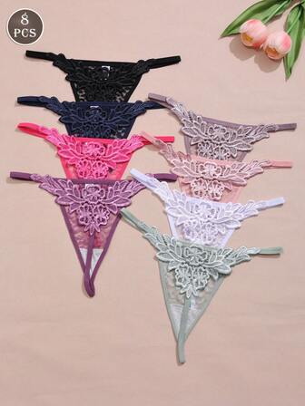 8 piezas/paquete Pantys tipo tanga multicolor de moda para mujer