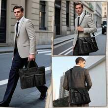 Portafolio para Hombre de 15. 6 Pulgadas, Maletín de Laptop de Piel PU, Grande Capacidad, Impermeable, Ideal para Trabajo, Negocios y Viajes - Negro - Ver 3