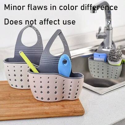 1个厨房水槽收纳架，带吸盘设计，可放置肥皂和海绵，双层储物篮，排水高效，底部设有排水孔，橡胶垫保持清洁，塑料保护壳，厨房海绵架，浴室牙刷肥皂收纳架，实用收纳工具，水槽海绵架，硅胶水槽用品收纳盒，可调节挂带，适用于厨房水槽海绵架和水龙头悬挂式收纳，厨房用品，厨房配件，厨房工具