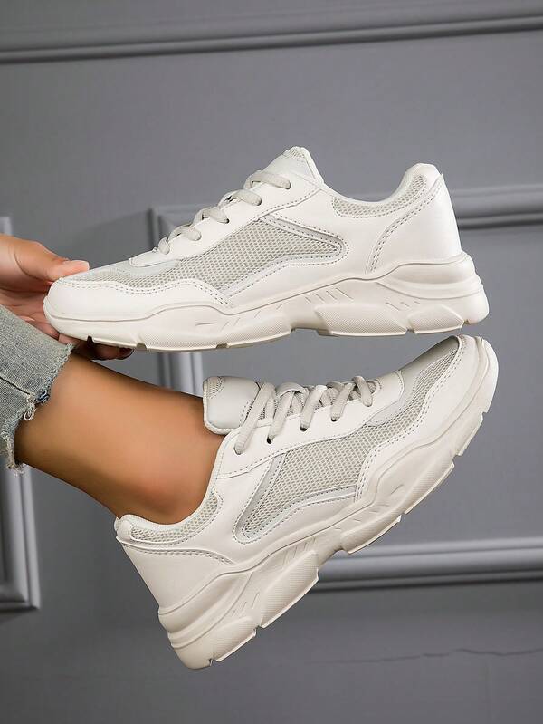 Zapatos deportivos cómodos y ligeros con suela suave y malla transpirable, color blanco/beige, para niños y niñas, regalo para estudiantes