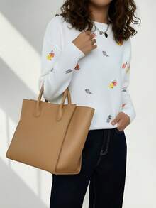 2025 New Styles Women's Floral Embroidered Drop Shoulder Sweater, Long Sleeve Tops Spring And Summer Hot - White - View 3