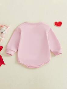 Mono de San Valentín para niña, manga larga, cuello redondo, bordado con letras, conjunto de primavera - Rosa - Ver 5
