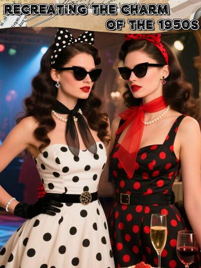 Este conjunto de 5 piezas, adecuado para mujeres de 20, 40, 50 y 70 años, incluye un pañuelo retro de unicolor de los años 50, gafas de ojo de gato, una diadema a lunares y guantes. Es perfecto para fiestas de unicolor con temática de los años 50, cosplay de Halloween, fiestas de disfraces, uso diario, fiestas temáticas y accesorios para fiestas de mujeres en San Valentín.