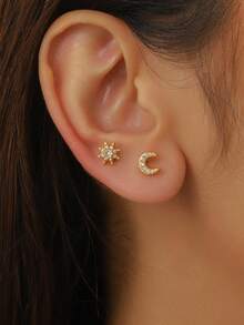 一对独特的蝴蝶耳夹耳环，不对称星月设计，镶嵌精致锆石，优雅女士耳环 - 彩色 - 查看 11